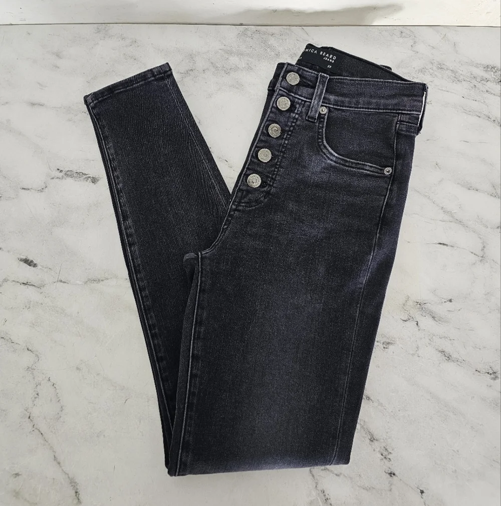 Veronica Beard Debbie Ankle Skinny High Rise  Black Gray Jeans 27 Preowned‎
